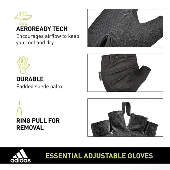 NWT Adidas Aeroready Adjustable Essential Gloves Black & Pink Training Gloves - Picture 8 of 12